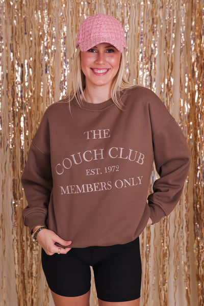 Couch Club Pullover- Women's Brown Pullover- Embroidered Pullover