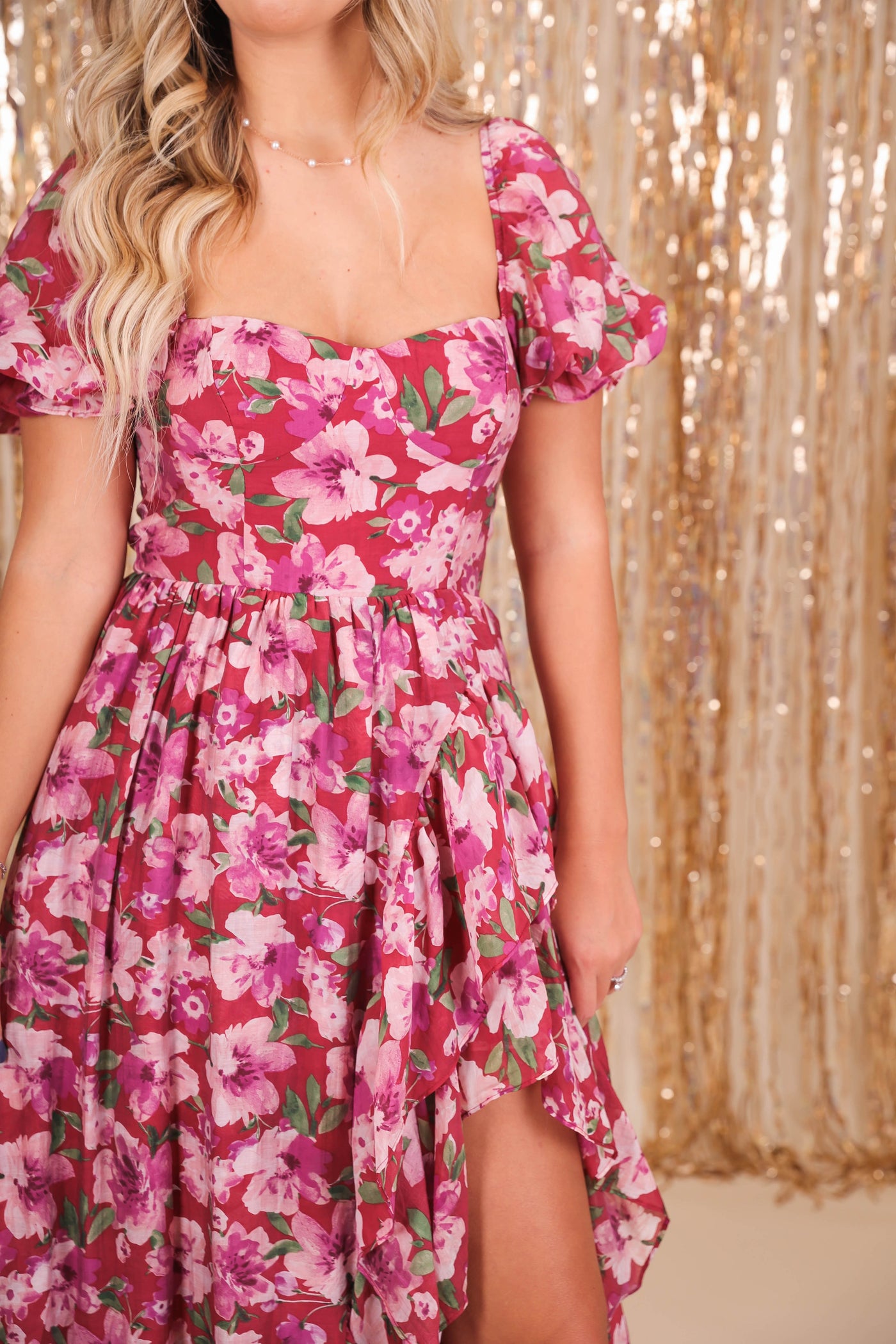 Women's Maroon Floral Maxi Dress- Elegant Floral Maxi- Storia Maxi Dress