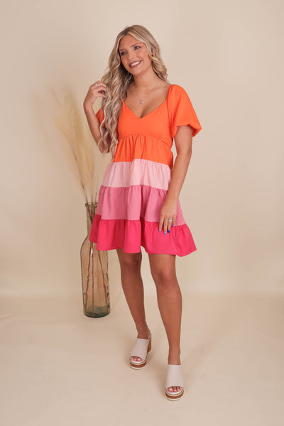 Women's Pink Ombre Dress- Fun Summer Dresses- Colorful Women's Dress
