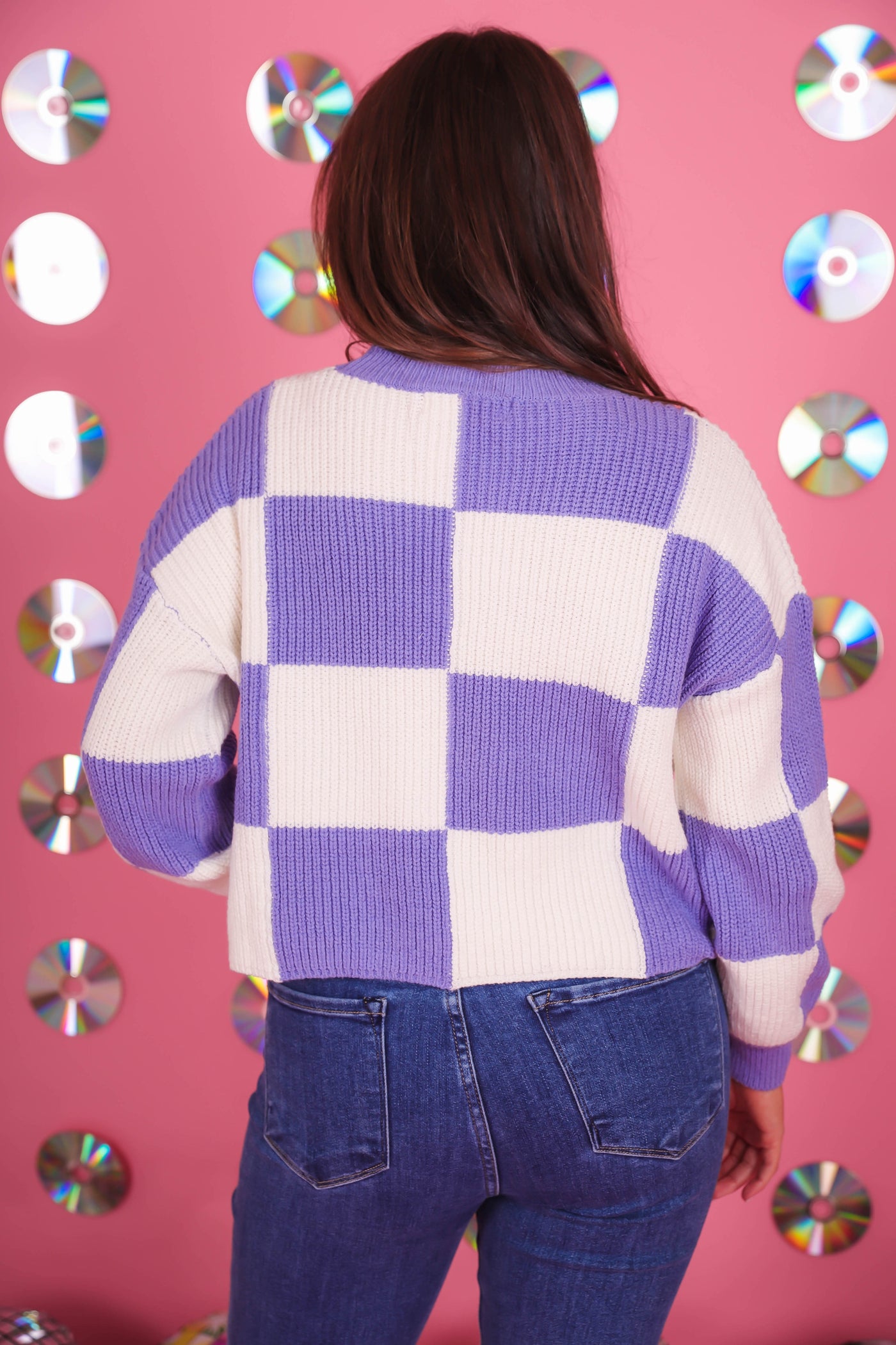 Women's Checkered Sweater- Women's Trendy Sweaters- Fun Check Sweater