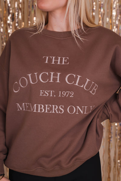 Couch Club Pullover- Women's Brown Pullover- Embroidered Pullover
