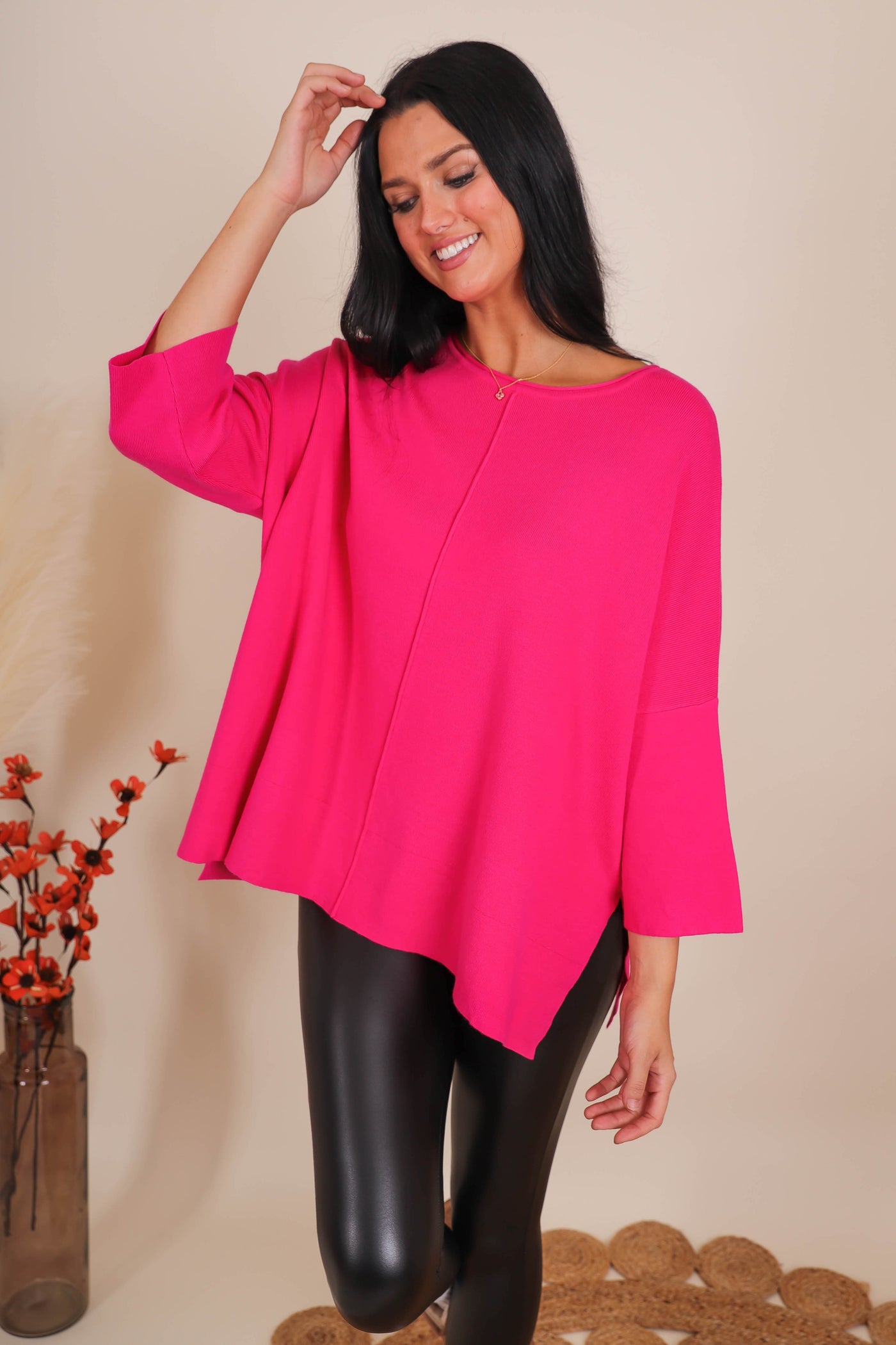 Women's Relaxed Fit Sweater- Women's Buttery Soft Sweater- Women's Hot Pink Oversized Sweater