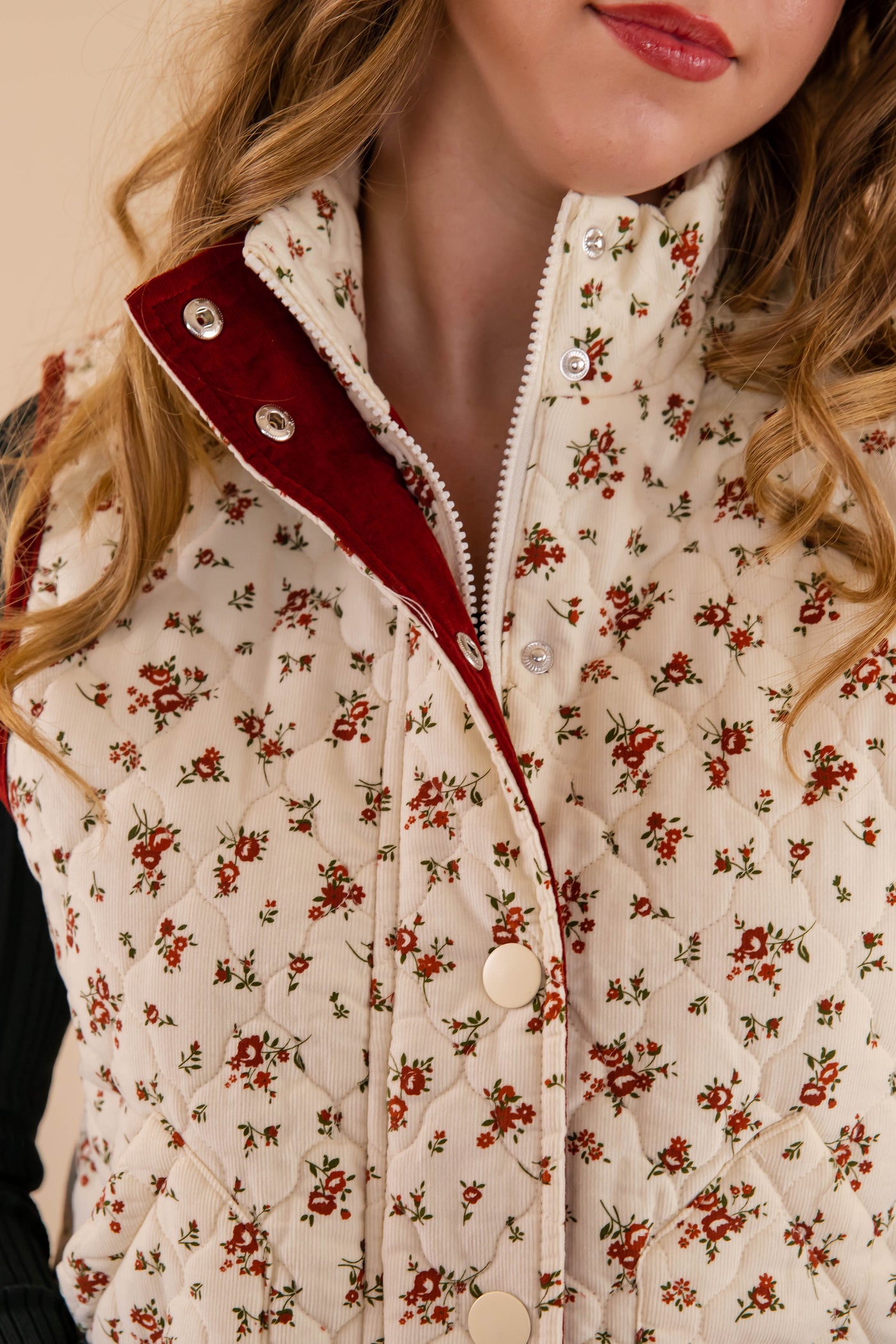 Floral Quilted Vest- Corduroy Quilted Vest- 