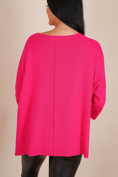 Women's Relaxed Fit Sweater- Women's Buttery Soft Sweater- Women's Hot Pink Oversized Sweater