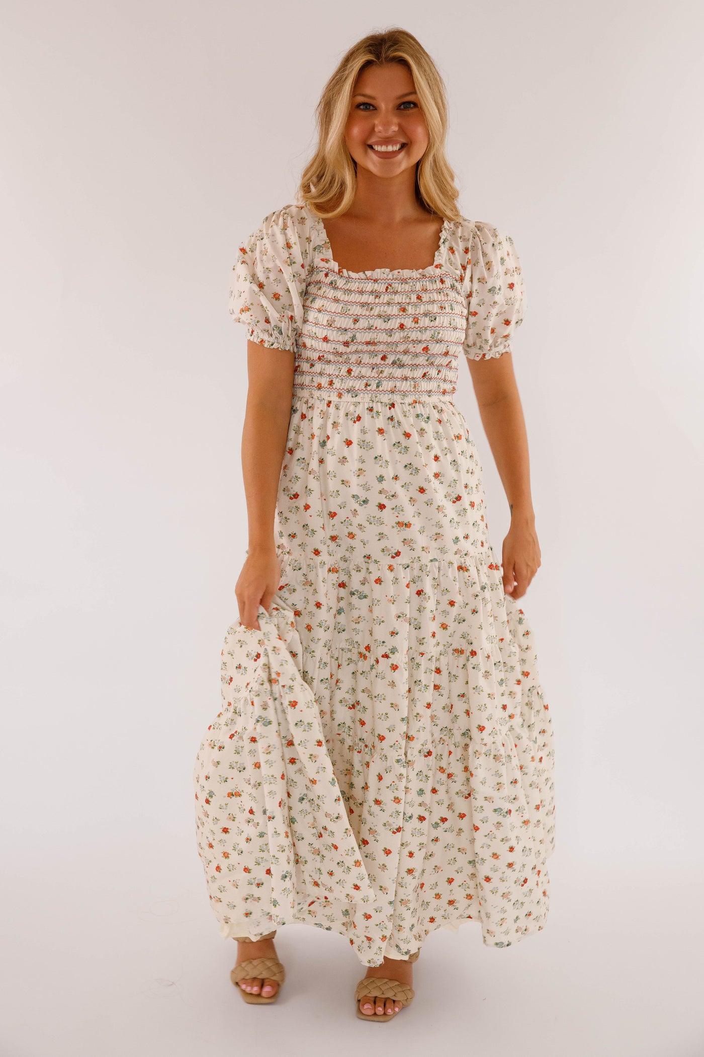 Women's Cotton Ivory Floral Maxi- Puff Sleeve Floral Maxi Dress- Storia Dresses – Juliana's Boutique Women's Cotton Ivory Floral Maxi- Puff Sleeve Floral Maxi Dress- Storia Dresses – Juliana's Boutique
