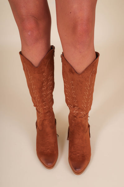 Women's Chestnut Western Boots- Fringe Suede Western Boots- Pierre Dumas Western Boots