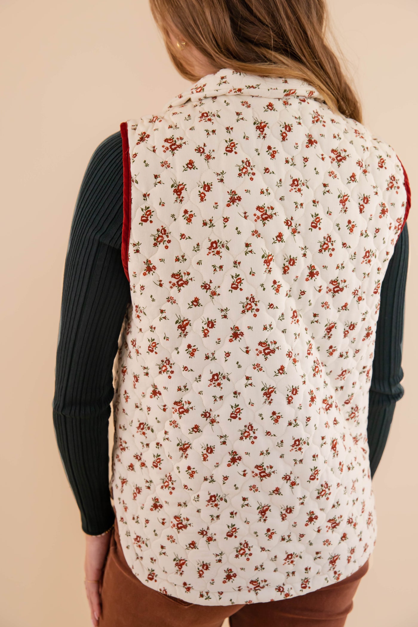 Floral Quilted Vest- Corduroy Quilted Vest- 