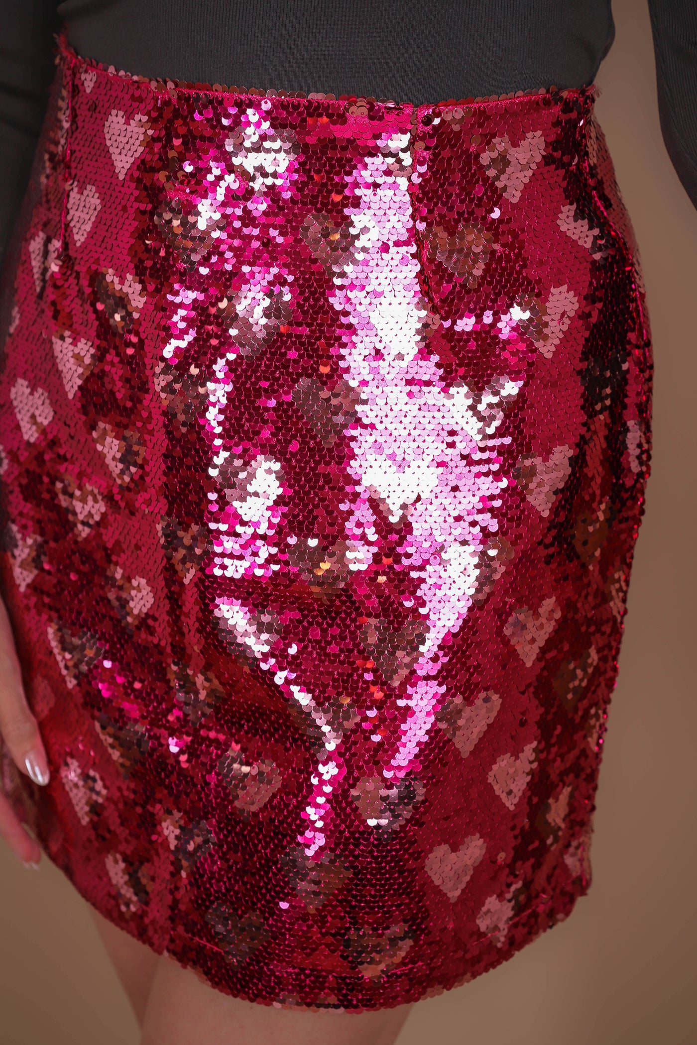 Pink Heart Sequin Mini Skirt- Women's Heart Skirt- Fun Pink Sequin Skirt