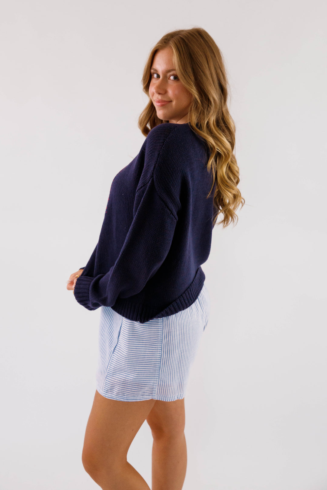 Lobster Motif Sweater for Women- Women's Knitted Navy Lobster