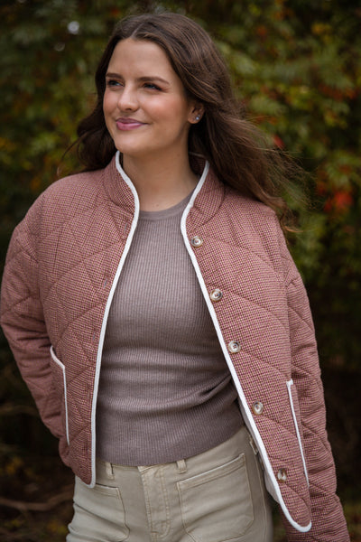 Women’s Quilted Jacket- Micro Plaid Jacket for Women- Lightweight Fall Coat