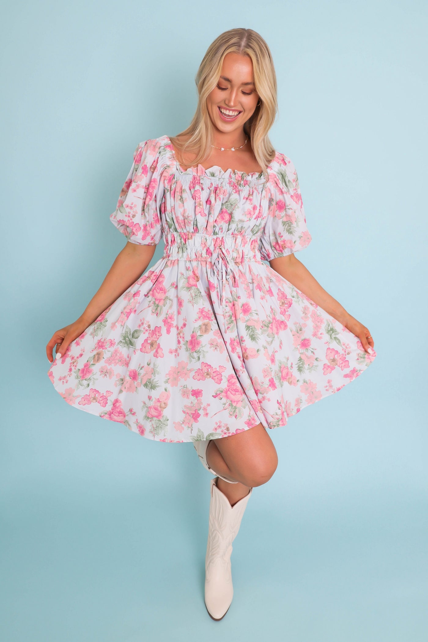 Women's Pleated Tulle Dress- Women's Girly Spring Dresses- &Merci Floral Tulle Dress