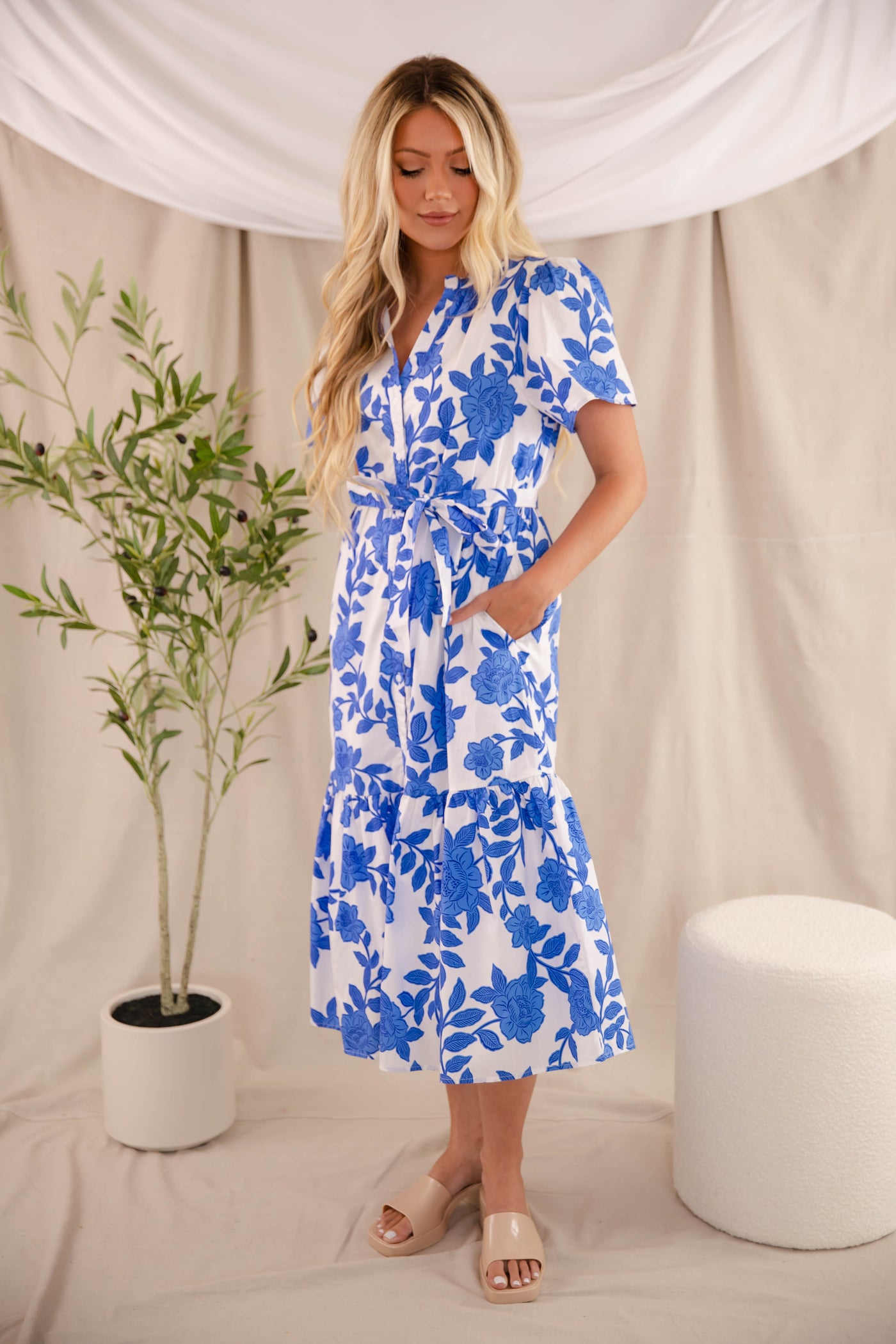 Blue Floral Button Up Midi Dress- Women's Modest Midi Dresses- SugarLips Midi Dress Juliana's Boutique Blue Floral Button Up Midi Dress- Women's Modest Midi Dresses- SugarLips Midi Dress Juliana's Boutique
