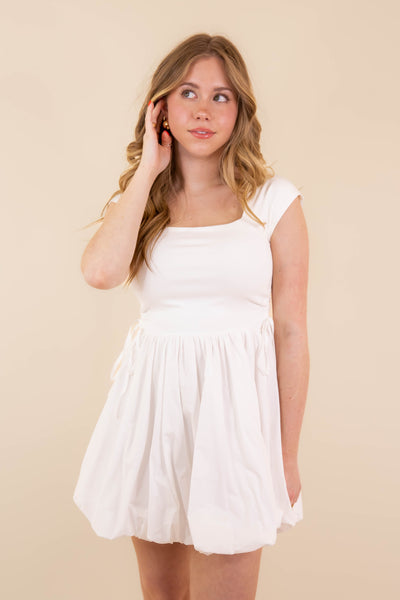 White Cotton Bubble Mini Dress- Women's Cotton Dresses- Sofie The Label