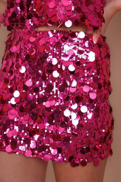 Hot Pink Sequin Mini Skirt- 3D Pink Sequin Set- ERAS Tour Sequin Outfit