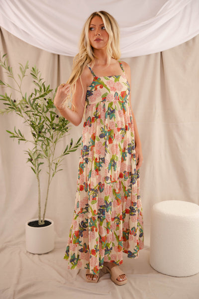 Fall Floral Maxi Dress- Women's Vacation Dresses- Chic Maxi Dress