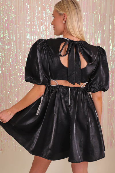 Women's Black Rhine Stone Dress- Women's Rhinestone Bow Dress- Sofie The Label Black Dress