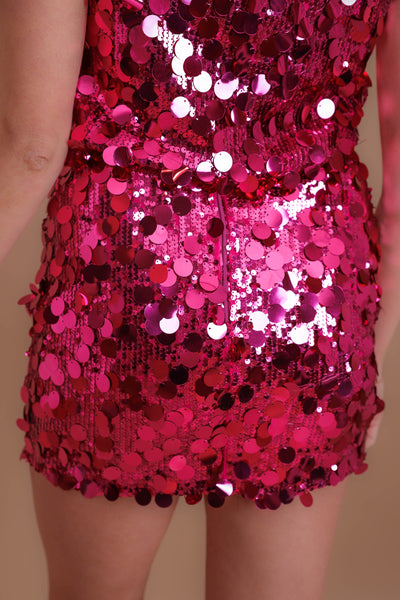 Hot Pink Sequin Mini Skirt- 3D Pink Sequin Set- ERAS Tour Sequin Outfit