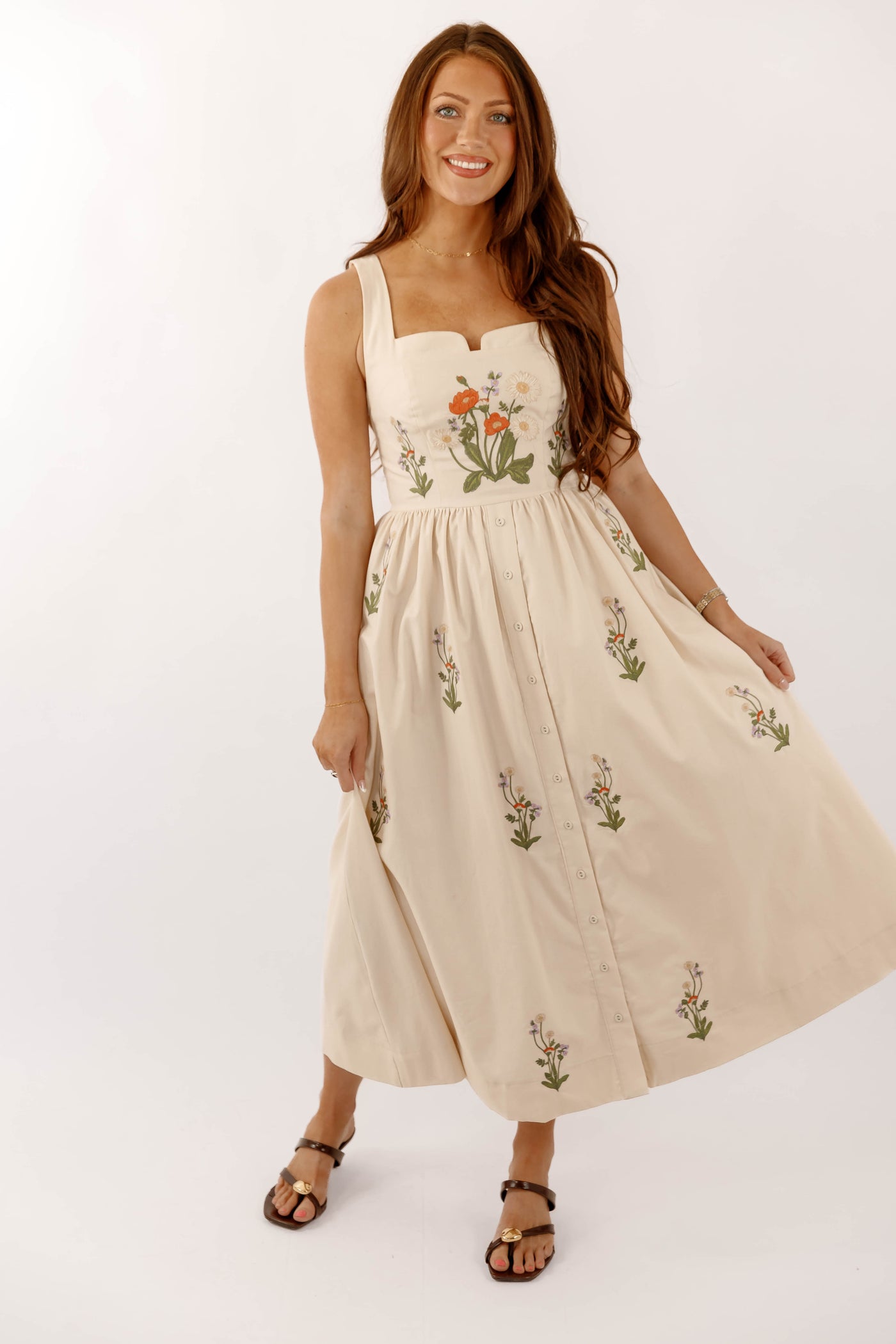 embroidered floral midi dress Violet | Cotton Slip back design Floral Embroidered Mesh A Line