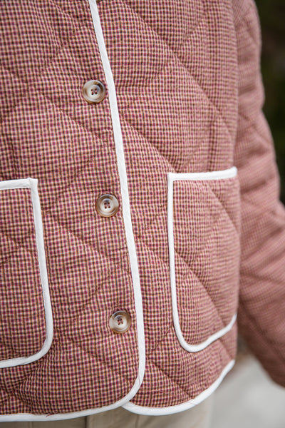 Women’s Quilted Jacket- Micro Plaid Jacket for Women- Lightweight Fall Coat