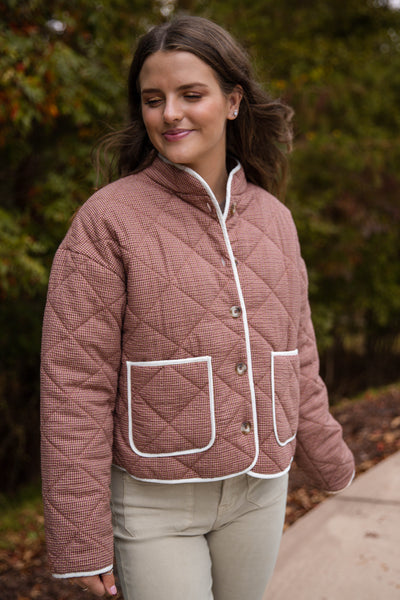 Women’s Quilted Jacket- Micro Plaid Jacket for Women- Lightweight Fall Coat
