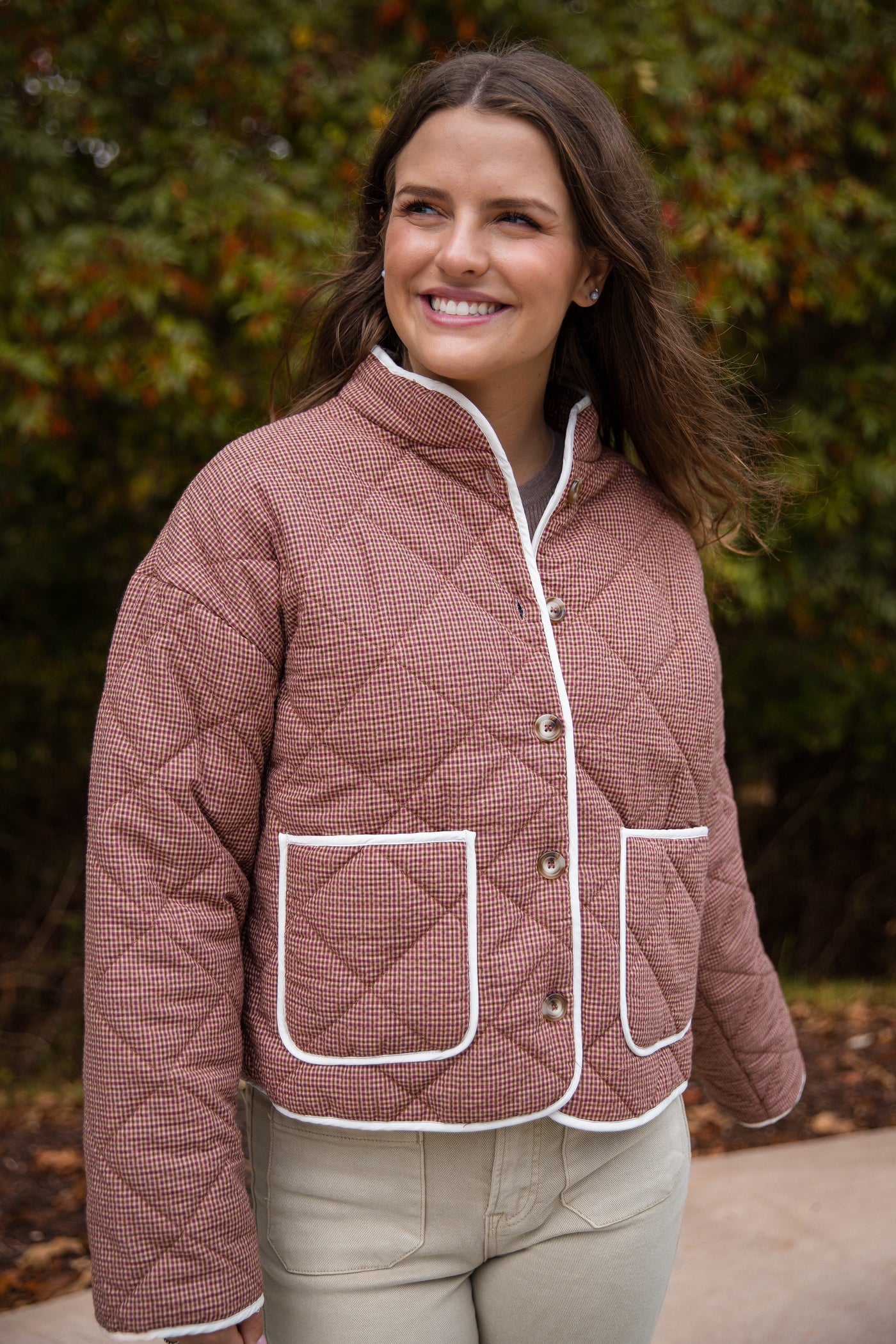 Women’s Quilted Jacket- Micro Plaid Jacket for Women- Lightweight Fall Coat