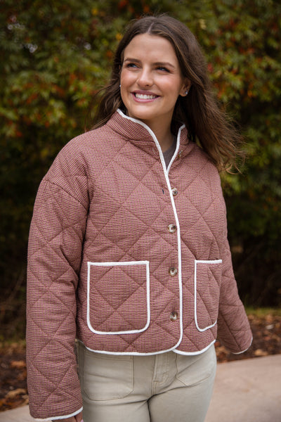 Women’s Quilted Jacket- Micro Plaid Jacket for Women- Lightweight Fall Coat