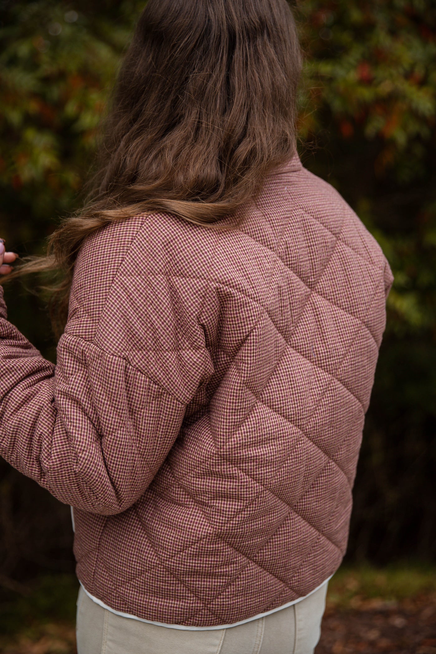 Women’s Quilted Jacket- Micro Plaid Jacket for Women- Lightweight Fall Coat