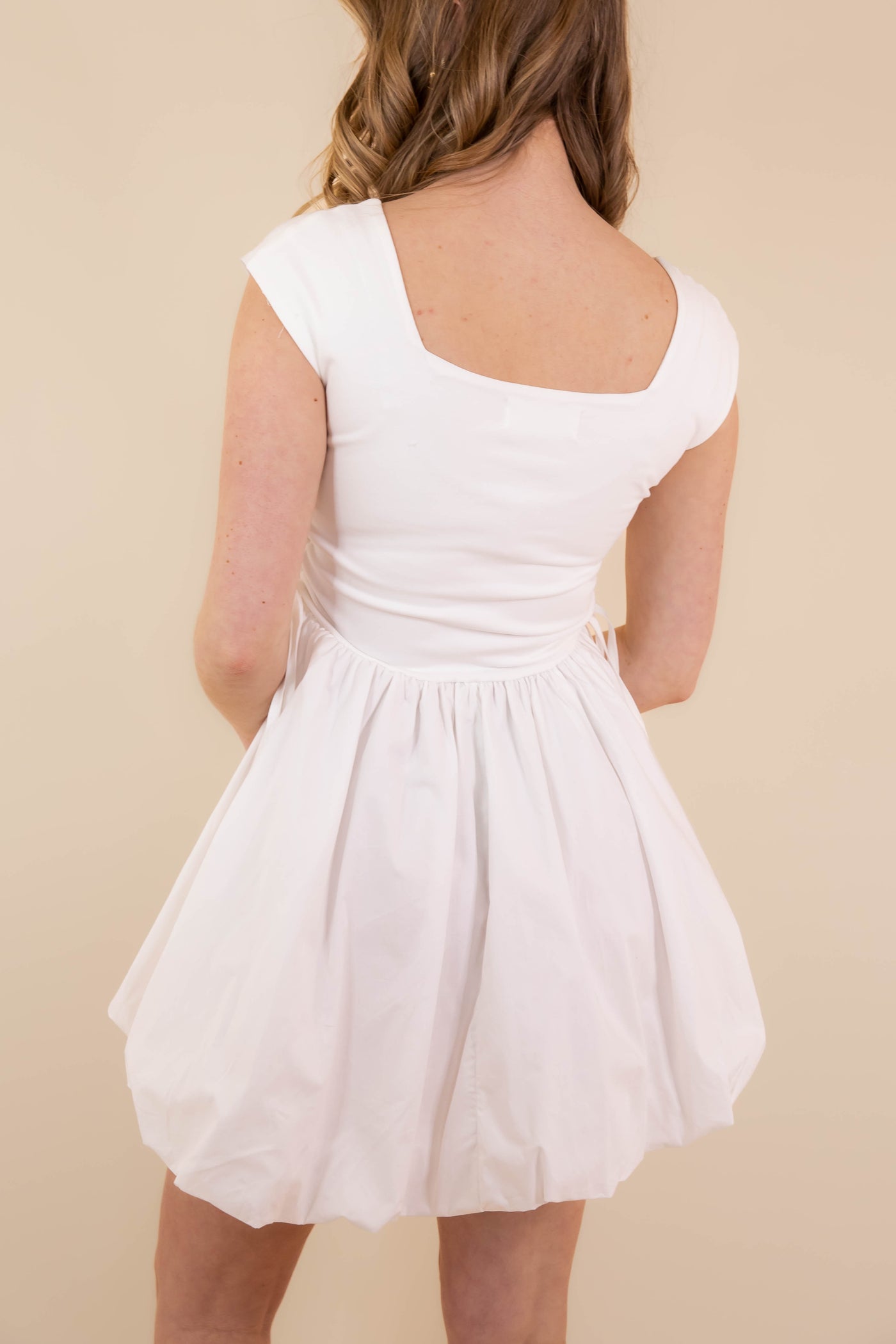 White Cotton Bubble Mini Dress- Women's Cotton Dresses- Sofie The Label