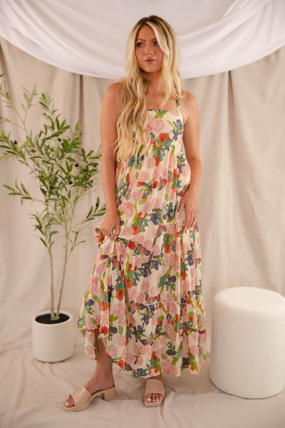 Fall Floral Maxi Dress- Women's Vacation Dresses- Chic Maxi Dress