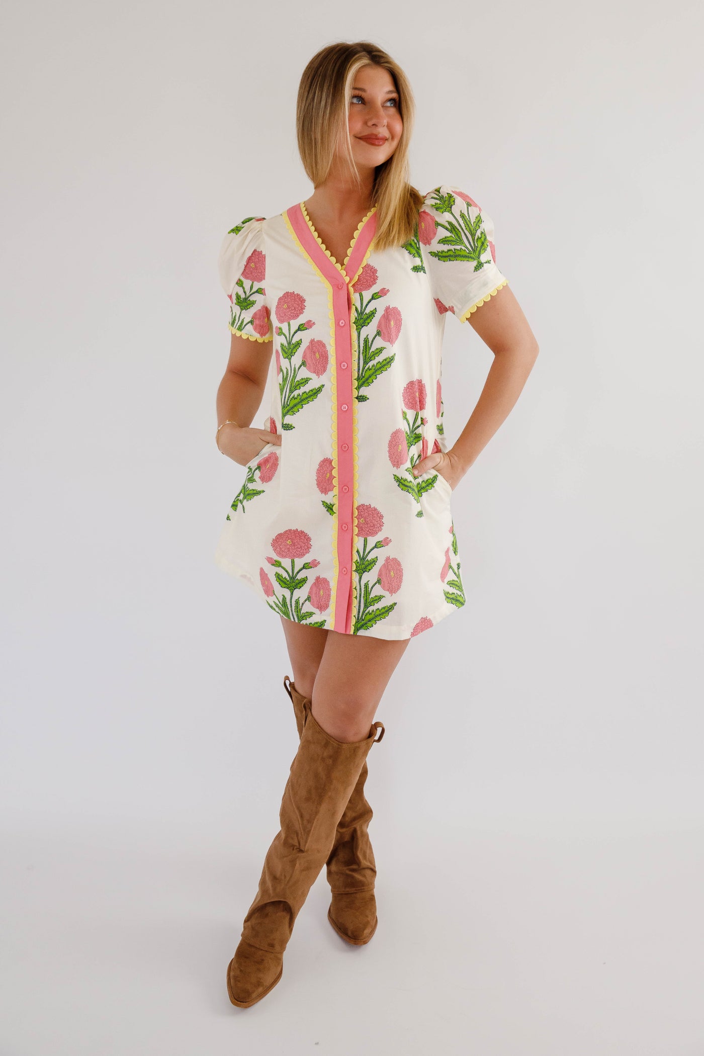 shift dresses for women Women's Floral Print Shift Dress- Women's Scallop Trim Dress- Jodifl Dresses Small