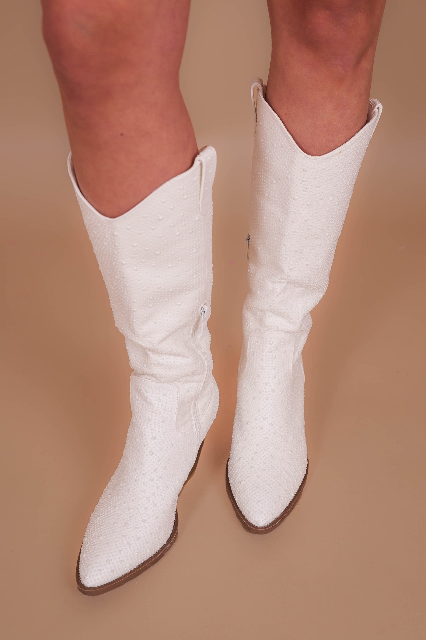 White Pearl Boots- Western Style Rhinestone Boots- Tall Pearl Boots