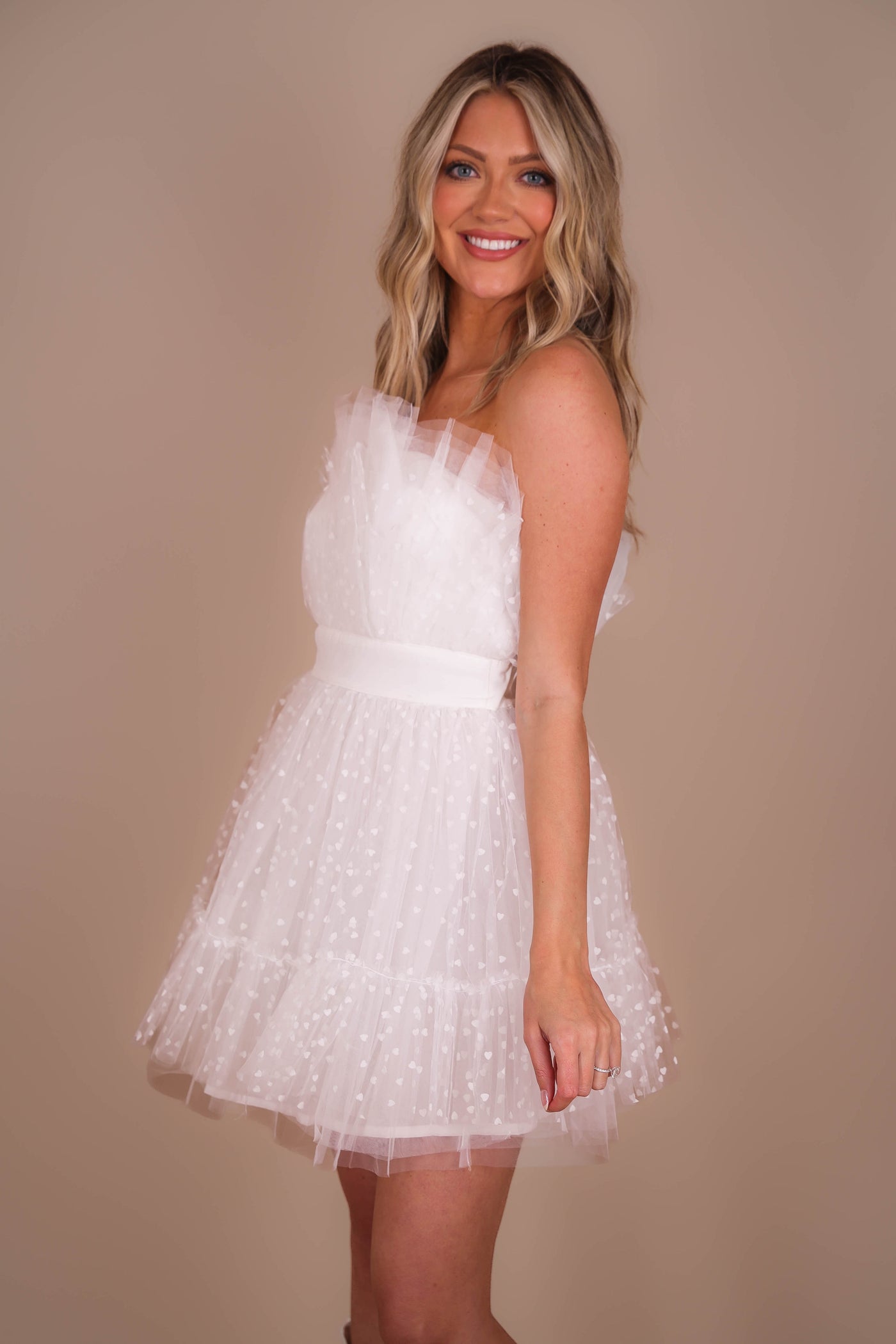 Women's White Tulle Dress- White Heart Tulle Dress- Women's White Mini Dress
