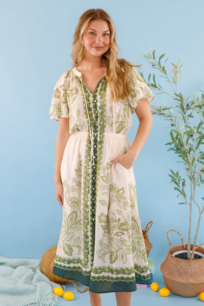 Women's Neutral Boho Dress- Women's Lightweight Summer Dress- Skies Are Blue Midi Dress