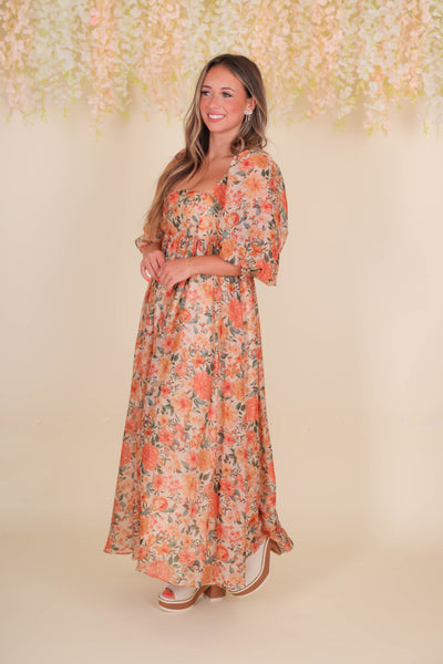 Women's Fall Floral Midi Dress- Beautiful Midi Dress- Storia Flower Dress