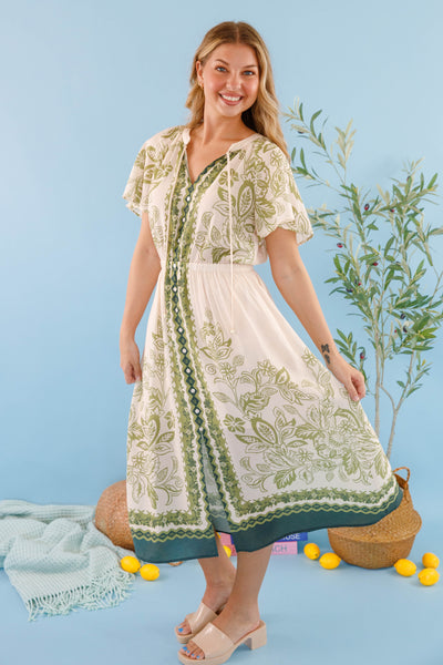 Women's Neutral Boho Dress- Women's Lightweight Summer Dress- Skies Are Blue Midi Dress