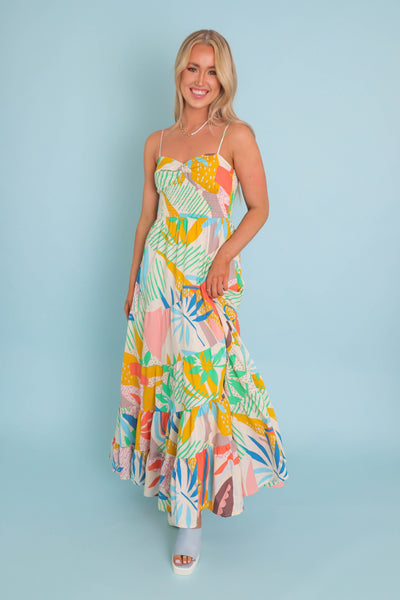Women's Tropical Print Maxi Dress- Women's Colorful Vacation Dresses- FATE Maxi Print Dress