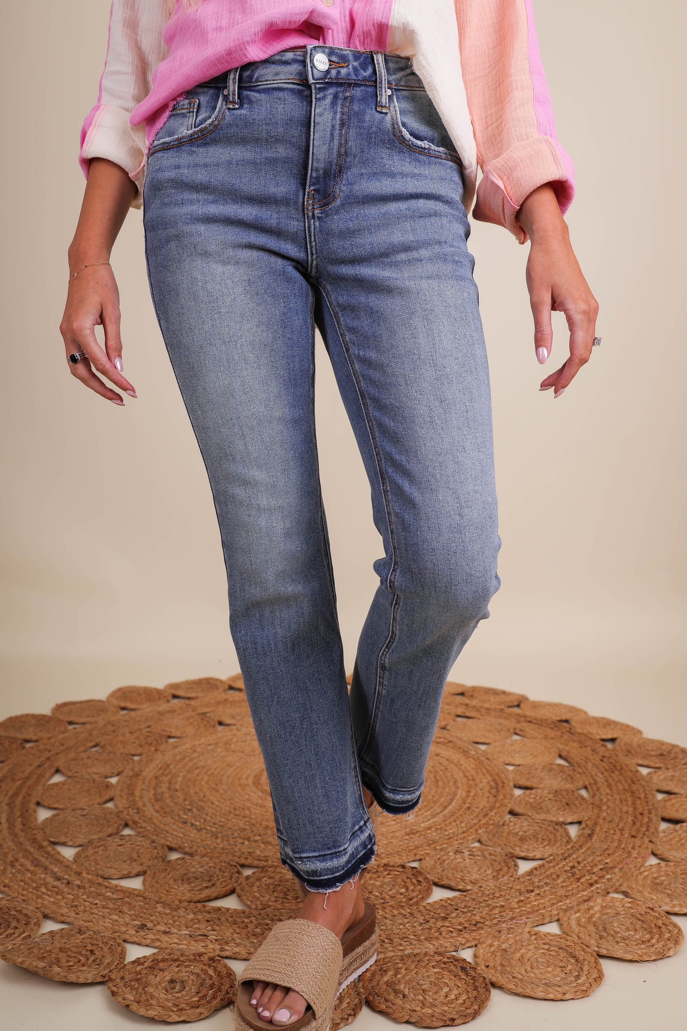 Women's Straight Leg Jeans- Women's Stretchy Jeans- Risen Jeans