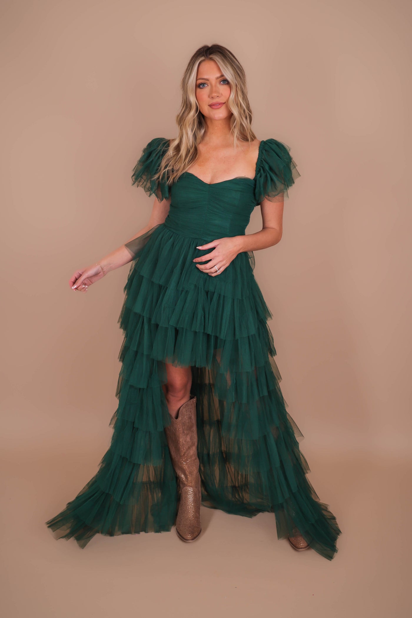 Women's Tulle Gown- Women's Green Tulle Maxi Dress- Luxxel Tulle Off The Shoulder Maxi – Juliana's Boutique