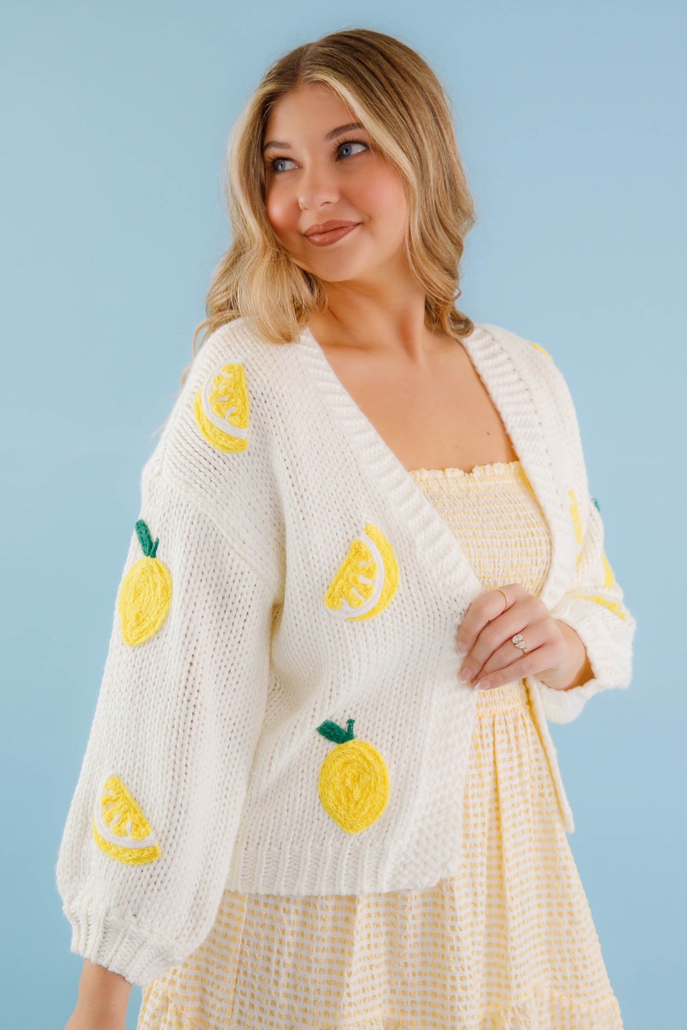 Embroidered Lemon Cardigan- Women's Lemon Fruit Sweater- Preppy Tops for Women