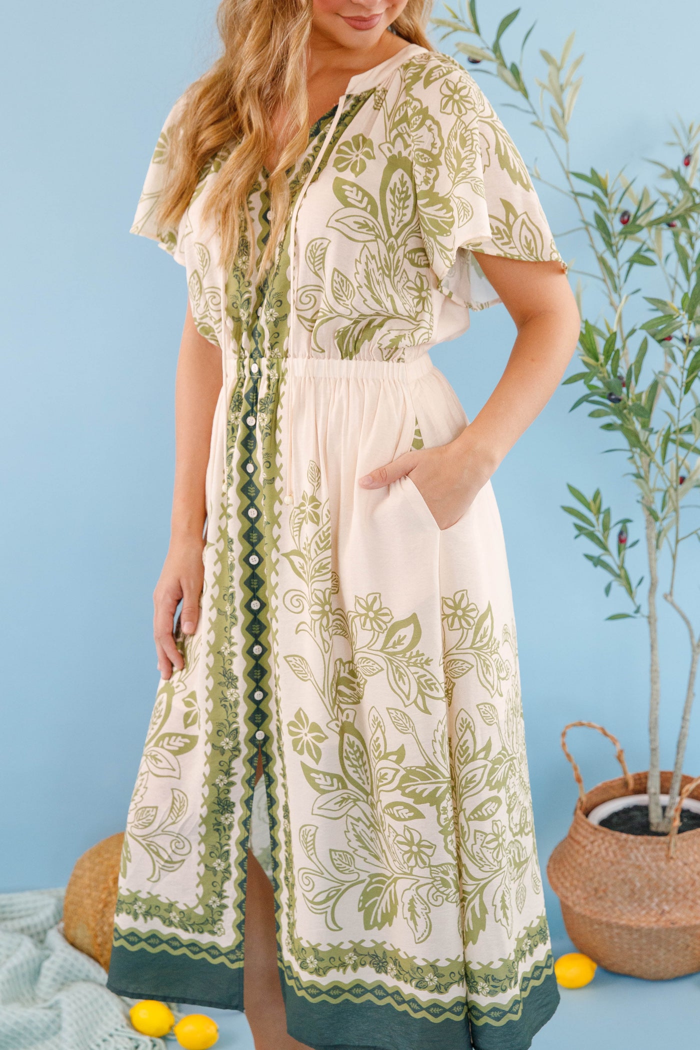Women's Neutral Boho Dress- Women's Lightweight Summer Dress- Skies Are Blue Midi Dress Small