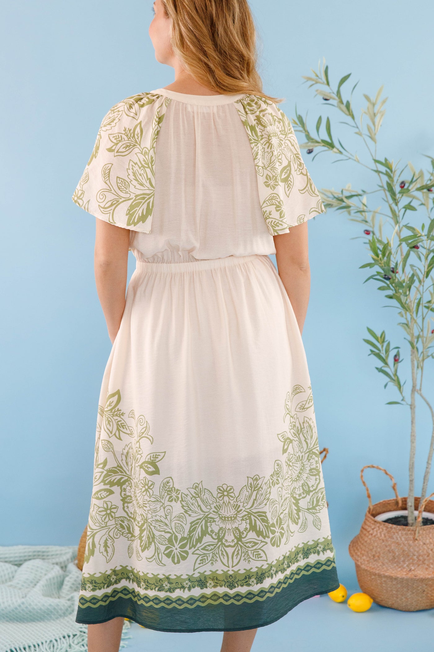 Women's Neutral Boho Dress- Women's Lightweight Summer Dress- Skies Are Blue Midi Dress