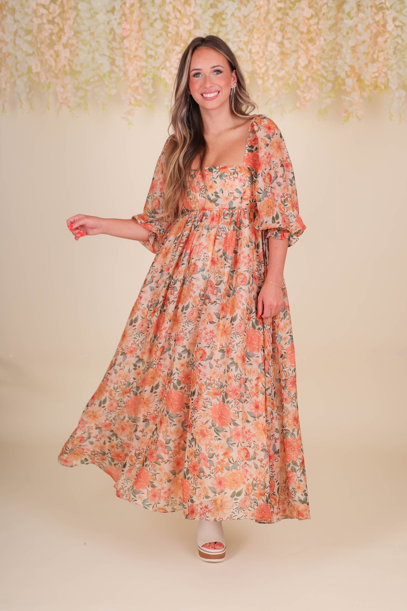 Women's Fall Floral Midi Dress- Beautiful Midi Dress- Storia Flower Dress