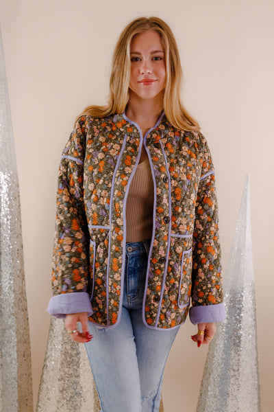 Floral Quilted Jacket- Women's Cotton Quilted Jacket- In Loom Quilted Jackets