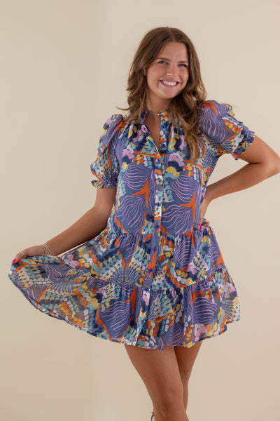 Abstract Printed Dress- Women's Colorful Print Dress- TCEC Dresses