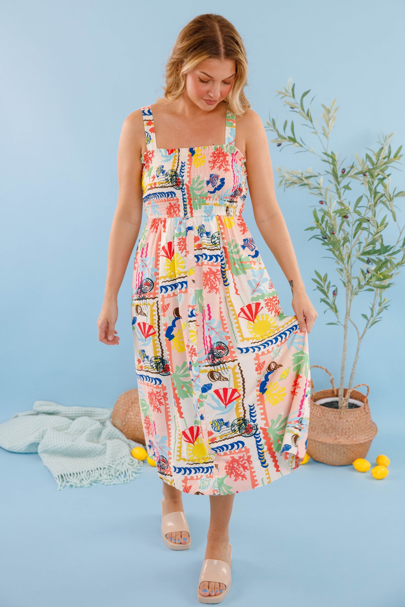Vibrant Beach Print Dress- Women's Vacation Dress- Umgee Beach Dress