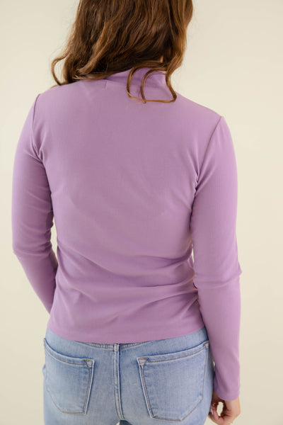 Women's Purple Ribbed Top- Women's Layering Tops- Mittoshop Mock Neck Top