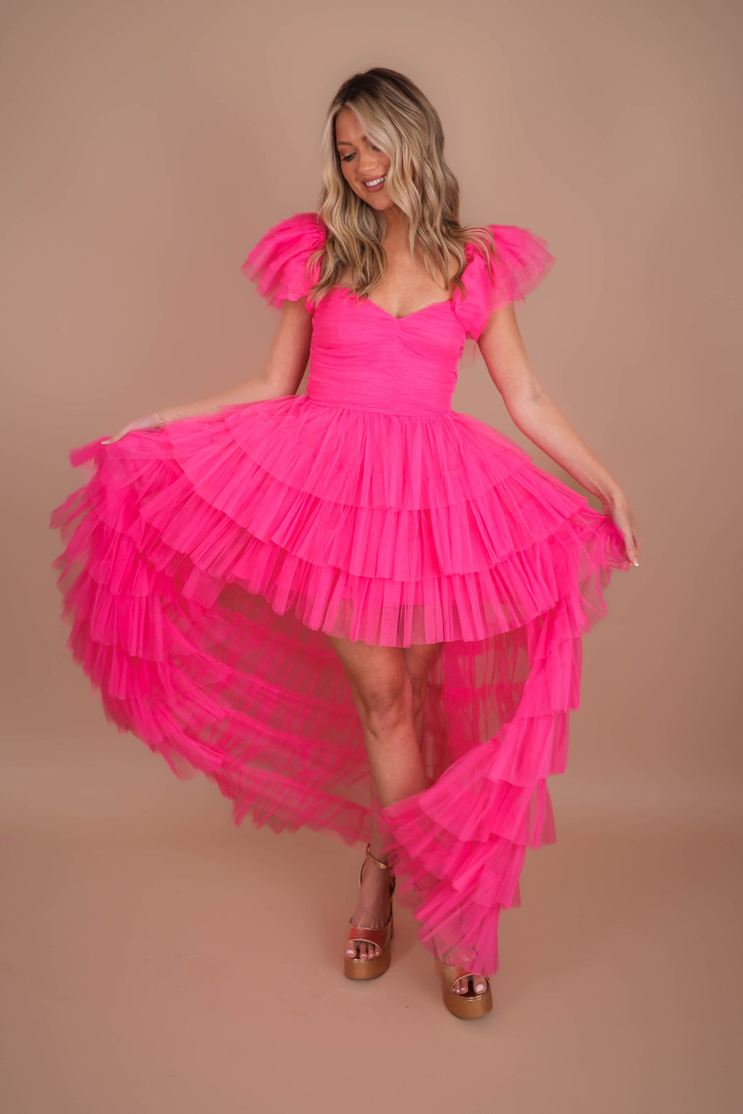pink tulle dress women Rutainlusire Womens Dresses Sleeveless Dress Solid Mesh Princess Steapless Long Party Dress, Women's, Size: Large, top part has nude mesh inserts Such dress will be perfect for any special occasion Vestido Mini de Tul So