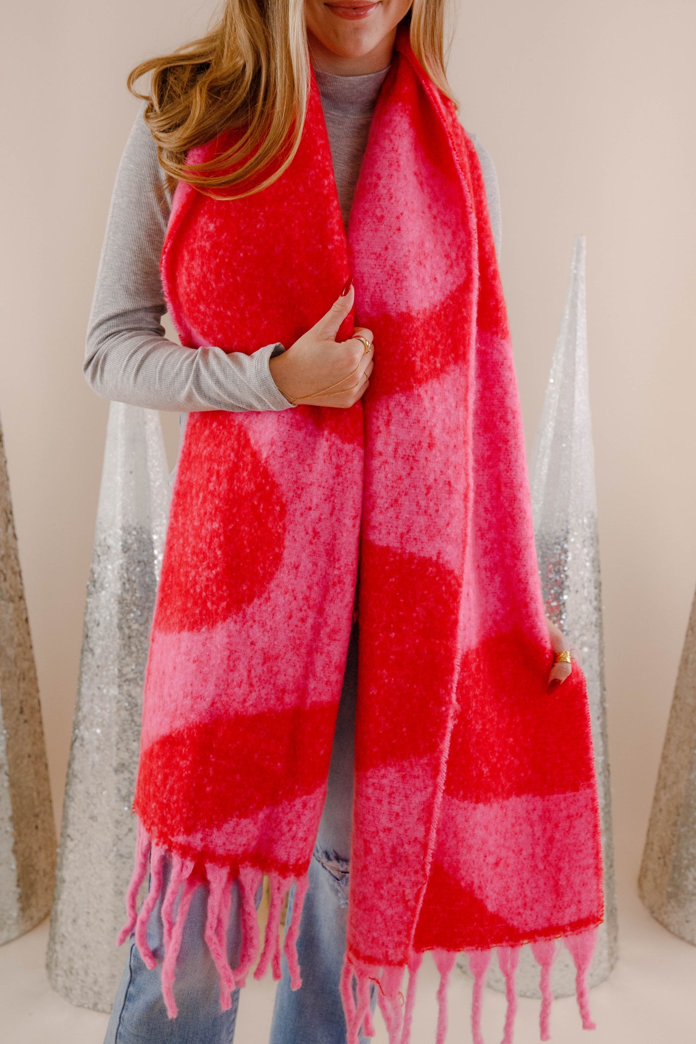 Pink And Red Swirl Winter Scarf- Oversized Fuzzy Scarf- Blanket Scarf For Winter