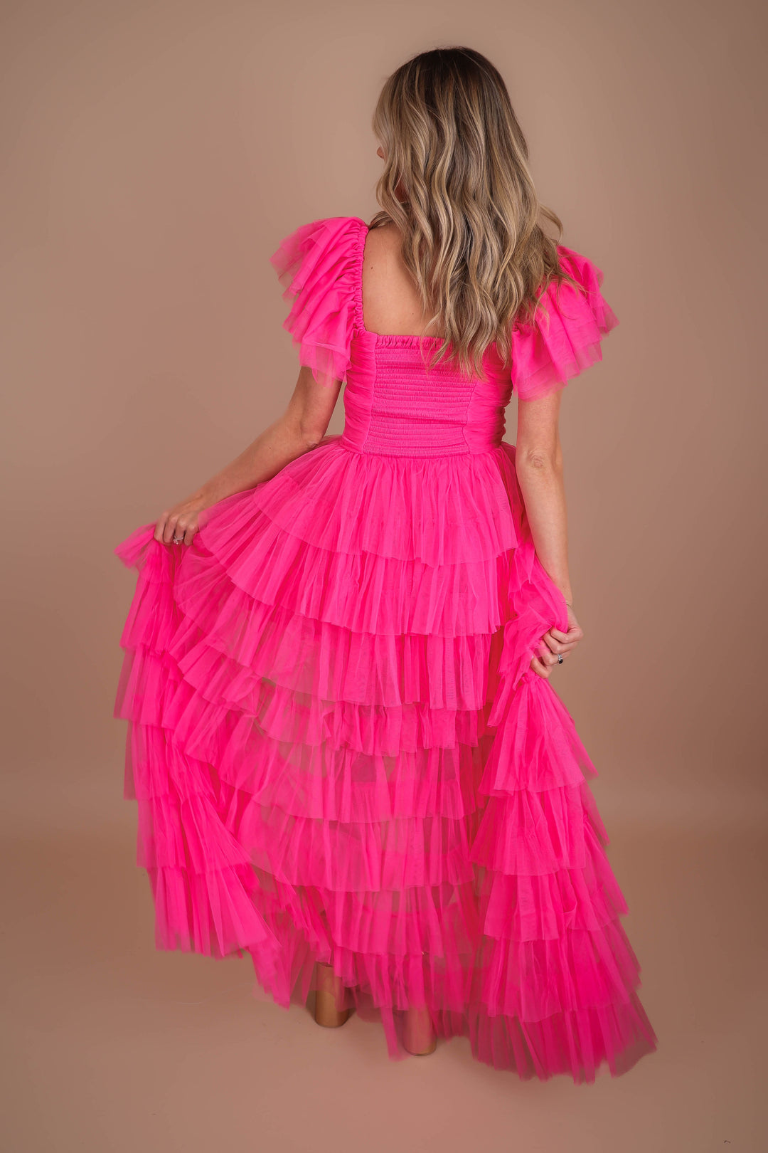 pink maxi tulle dress Off Shoulder Appliques Tulle Plus Size Pink Long Prom Dress PSK700 US16 / Custom Color