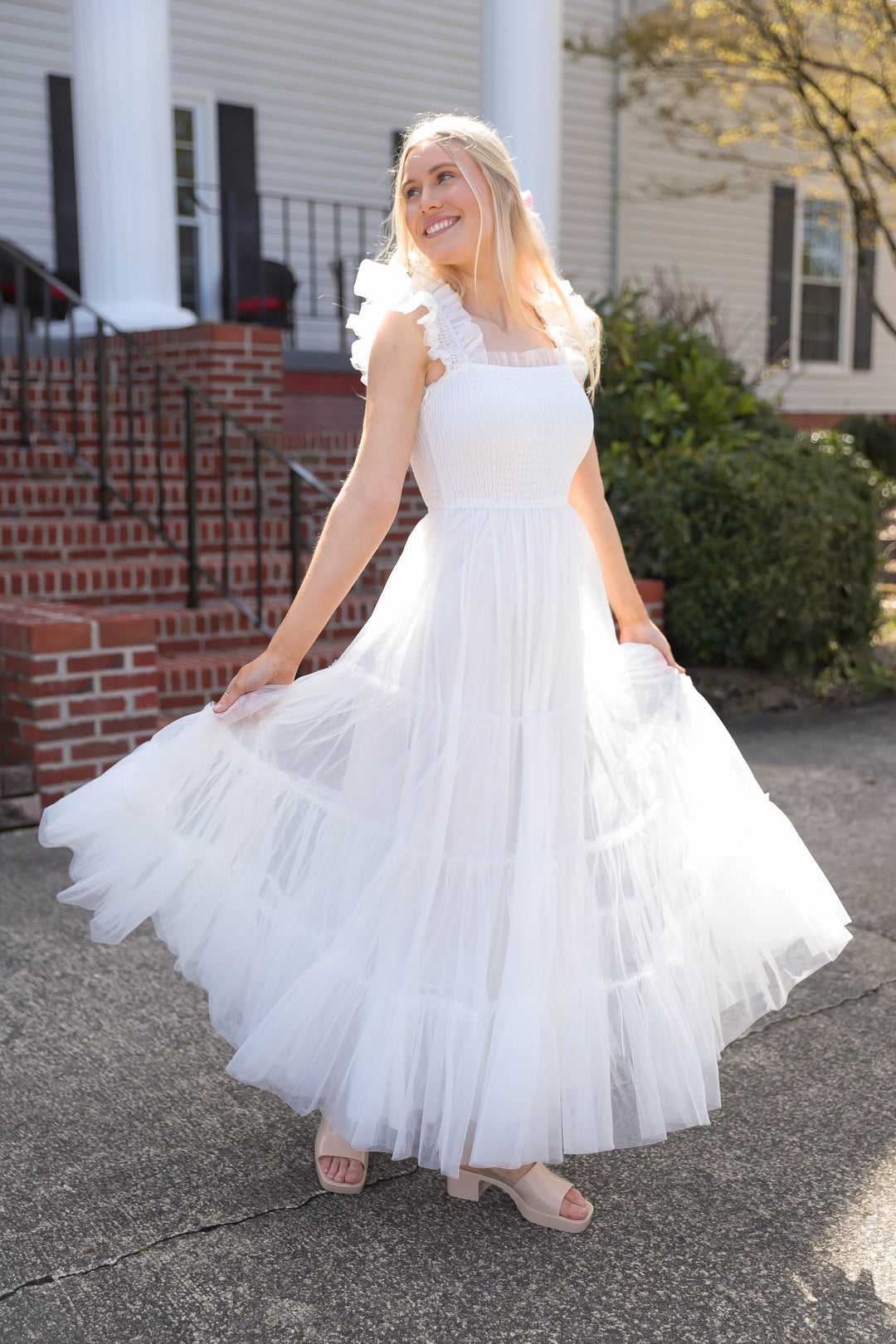 white maxi tulle dress RESTOCK: She's Beauty & Grace Maxi Dress-White